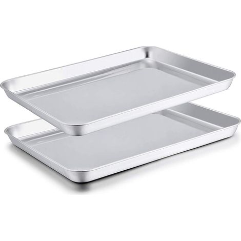 Utensili da forno in acciaio inox, teglia da forno in acciaio inox a 2 pezzi, teglia da forno, teglia per arrosti (2317 cm) (1/3)