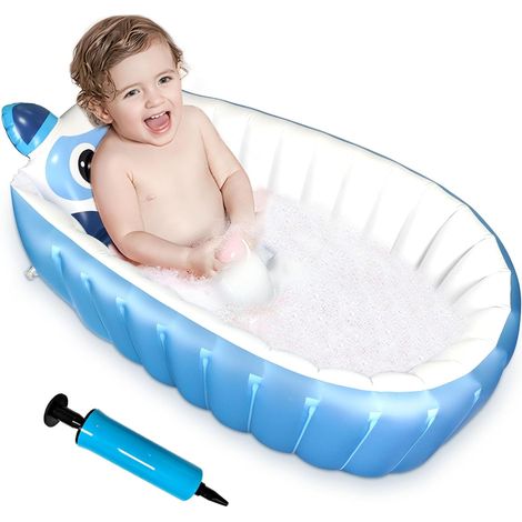 Baignoire Bebe, Baignoire Gonflable Bebe, Baignoire Pliable Bébé, Bassin de Douche Pliable pour Bébé, Mini Piscine Gonflable, Baignoire de Voyage pour Enfants(Bleu) (1/5)