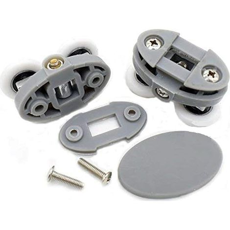 Juego de 4 rodillos dobles para puerta de ducha, distancia entre centros de 30 mm, color plata (23 mm) (1/5)