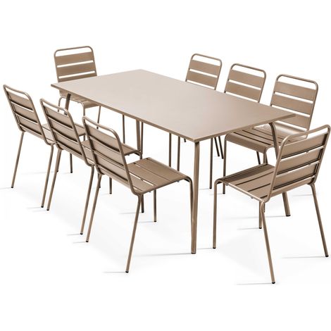 Ensemble table de jardin et 8 chaises en métal taupe - Palavas