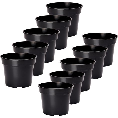 Garronda Blumentopf Kunststoff Pflanztopf rund Kräutertopf Anzuchttöpfe Blumentopf Schwarz für Innen und Aussen 17cm GD-0025 (10 Stück Schwarz, ⌀ 17 cm H 13 cm)