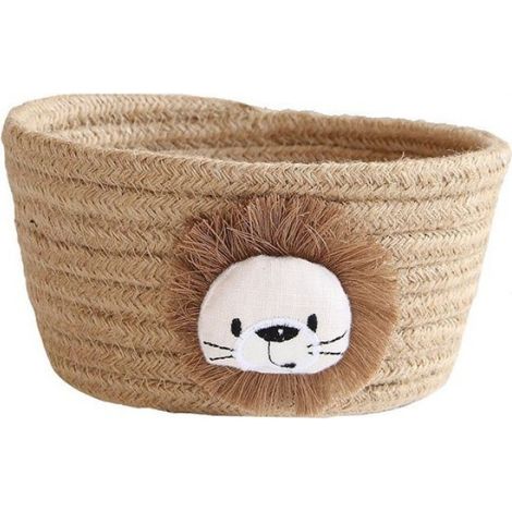 DessinéE Panier de Rangement Tissé Enfants Jouets Organisateur de Bureau Divers BoîTe de Rangement Paniers à Linge - Lion de Jute (1/4)