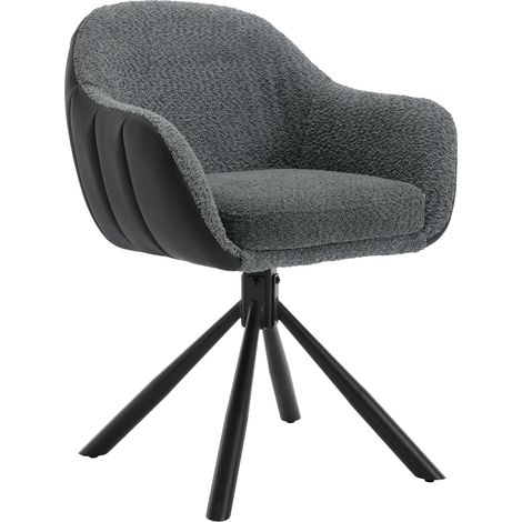 WOLTU 1x Sedia cucina sala da pranzo design moderno ristorante girevole.Gambe in Metallo. Seduta in Ciniglia. Grigio Scuro