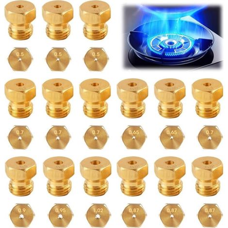 Kit universal de 15 inyectores de gas butano para conversión a GLP/propano, estufas y placas de cocina, quemadores de bombonas de gas de 0,5-0,65-0,7-0,80-0,87-0,90-0,95-1,02 mm (1/5)