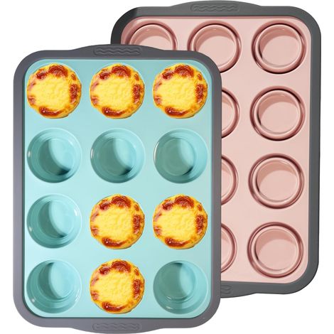 2 Pièces Moule à Muffins – Moule en Silicone pour 12 Muffins, Moules Silicone Muffin avec Structure Métallique, Idéale pour Cupcakes, Brownies et Puddings (1/4)