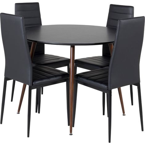 PlazaBLWA100 ensemble table, table noir et 4 Slim High Back chaises Similicuir PU noir. (1/5)