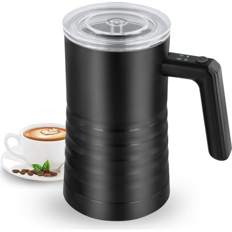 in 1 elektrischer Milchaufschäumer, 500 W Milchaufschäumer, 350 ml schwarzer Milchaufschäumer, Edelstahl, automatischer Milchaufschäumer für heiße Schokolade, kalte Milch, Latte, Cappuccino, Macchiato (1/4)