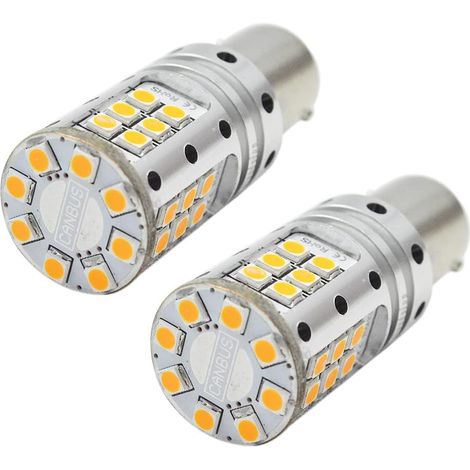 Lot de 2 ampoules LED 1156 jaunes Canbus 10–30 V extrêmement lumineuses 3030 32SMD Chipse 1141 1003 BA15S pour feux de clignotant, sans polarité