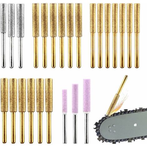 moon-Diamond Chainsaw Sharpener 24pcs/set, 3 Sizes Titanium Plated Chainsaw Sharpening Wheels, High Hardness Sharpening Wheel for Electric Chainsaw Jewelry Stone (1/5)