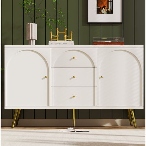 commode meuble rangement 3 tiroirs 2 portes 140 cm OKMYHOME (1/5)