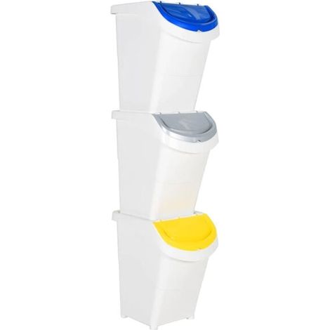 Boîtes de rangement empilables avec couvercles, lot de 3, blanches, en polypropylène (PP), 120 litres (1/5)