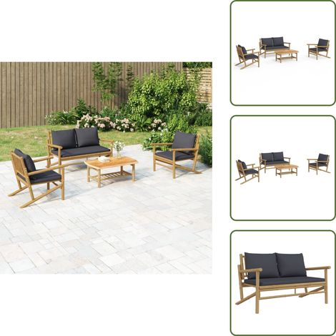 Sedie da giardino - vidaXL Set Salotto da Giardino 4pz con Cuscini Grigio Scuro Bambù - Cuscini da giardino