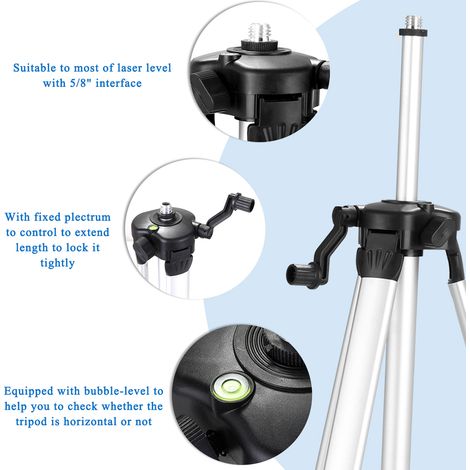 Outil de niveau multifonctionnel auto-nivelant 3D 12 lignes vertical horizontal avec support de trépied de barre d'extension en alliage réglable de 1,2 m à 3 hauteurs