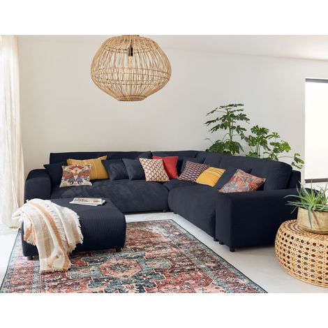 Garance - 5-sitzer modulares ecksofa rechts - aus cordstoff - nachtblau
