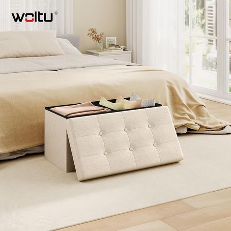WOLTU Pouf Portaoggetti Ripiegabile Cassa Panca Contenitore Sgabello Lino Oxford Beige (1/5)