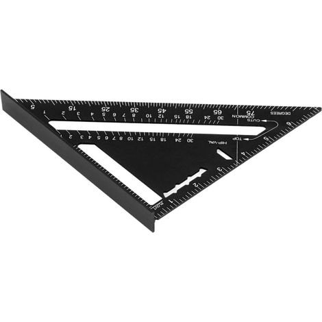 7-Zoll-Zimmermannswinkel, Messwerkzeug für Holz, Zoll-Dachsparren, dreieckiges Lineal aus Aluminiumlegierung, schwarz, 90-45 Grad (1/5)