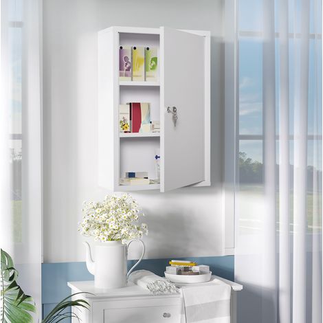 Armoire à médicaments murale verrouillable à 3 niveaux, métal peint blanc, 40 x 18 x 60 cm, avec 2 clés – CHICFURN (1/5)