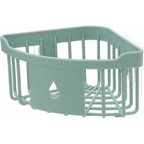 QORVA-Cuisine Salle de Bain en Plastique Triangle de Rangement Organiser Étagère de Douche d'angle Mural Panier Caddy avec Ventouse Vert
