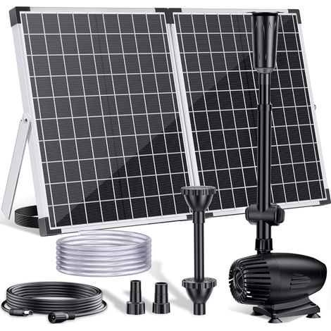 Pompe de bassin solaire pour extérieur, fontaine solaire 12 W avec fonctionnement à sec, pompe à eau solaire avec tuyau de 2 m et câble de 5 m de long pour bassins, aquariums, jardins, jeux