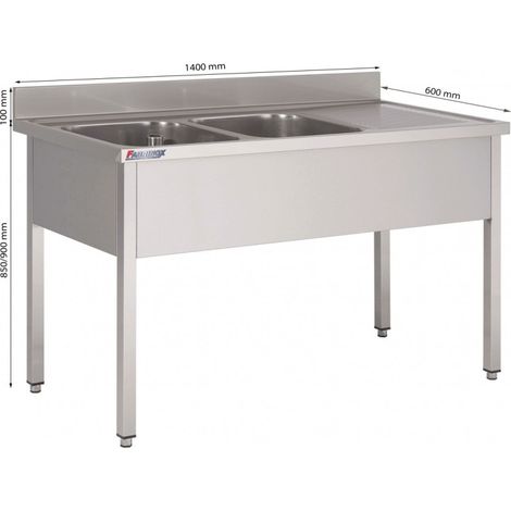 Plonge Sur Piétement Égouttoir À Droite Avec 2 Bacs L1400Xp600Xh850/900 Mm - Prodirest