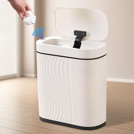 Poubelle de salle de bain,automatique,avec couvercle,étroite,avec capteur,8 l,pour salle de bain,cuisine,salon,chambre à coucher (blanc) (1/5)