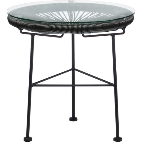 SKLUM Runder Garten-Beistelltisch Ø45 cm aus Stahl und Kunstgeflecht Acapulco Schwarz                                  