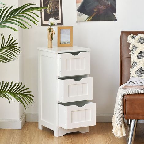 COSTWAY Bathroom Floor Cabinet, Wooden Free Standing Storage Cupboard with Drawers, Home Living Room Hallway Slim Organiser Unit (White, 3 Drawers) (1/5)