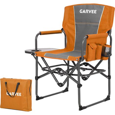 Chaise de camping type réalisateur XXL surdimensionnée - Dossier haut - Tablette latérale + poche de rangement - Pliable & portable - frais max 180 kg/400 lb-Orange (1/5)