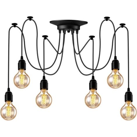 Lustre Araignee Suspension 6 têtes Lampe Suspendue Industrielle Lustre Retro Suspension Luminaire Vintage pour Salon Cuisine Salle Chambre(non ampoules)
