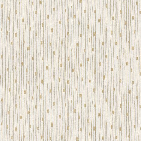 Papel pintado con rayas Profhome 388223 papel pintado vinílico estampado en caliente tejido non tejido ligeramente texturado de diseño sutilmente brillante crema oro 5,33 m2 (1/5)