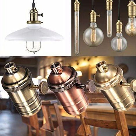Douille de lampe E27 solide, douille d'ampoule Edison vintage, base d'ampoule industrielle, suspension, bouton à 2 voies (1/3)
