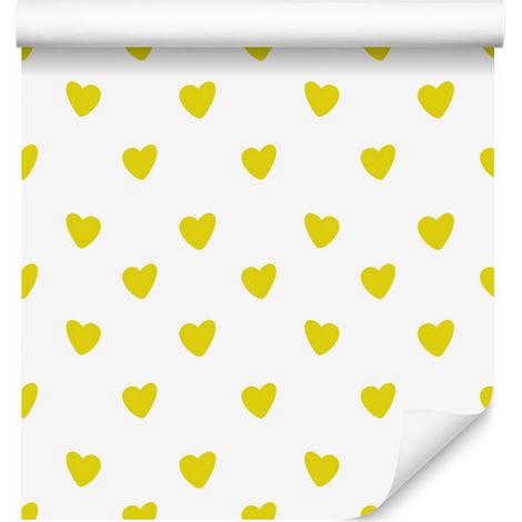 Papier peint à motifs de cœurs blancs, jaunes et crème 50x1000 cm (1/5)