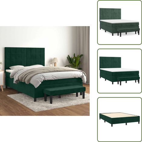 Tête de lit réglable - vidaXL Sommier à lattes de lit et matelas Vert foncé 140x190cm Velours - Banc multifonctionnel (1/5)
