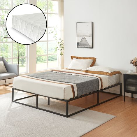 Metallbett Kreta 160x200 cm mit Kaltschaummatratze Schwarz [en.casa]
