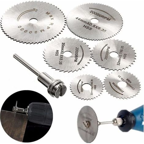 Lot de 6 lames de scie HSS avec tige d'extension de tige 1 pc 1/8", jeu de roues de coupe pour outils rotatifs (1/5)