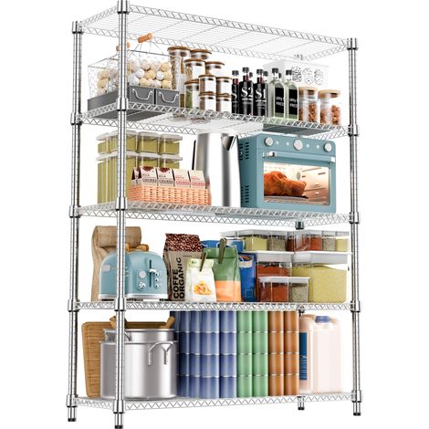 Étagère en métal à 5 niveaux pour charges lourdes, jusqu'à 794,5 kg, étagère de rangement robuste pour garage, cave, atelier, entrepôt, buanderie et salle de loisirs, chromée foncée, 45 x 120 x (1/5)