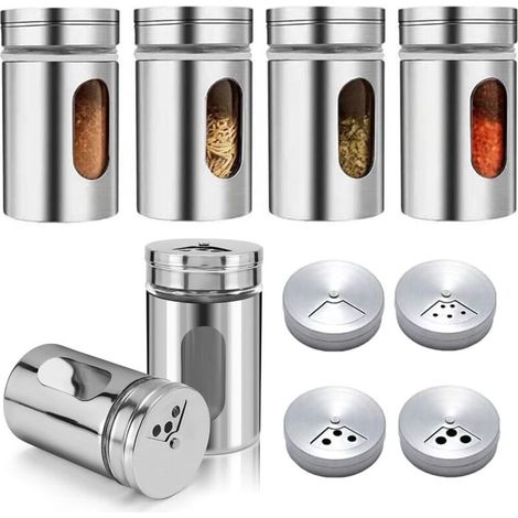 Pots à épices (paquet de 6, 80 ml chacun) avec couvercles saupoudreurs, salière en verre avec trou verseur réglable (). (1/5)