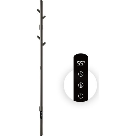 Elektrischer Badheizkörper,Intelligenter Konstanttemperatur Handtuchhalter Heizkörper,1530 x 32 mm,Elektrischer Handtuchtrockner mit Stabtyp,mit 5 Haken,Timing-Funktion,LED-Touchscreen (Gun Gray) (1/5)