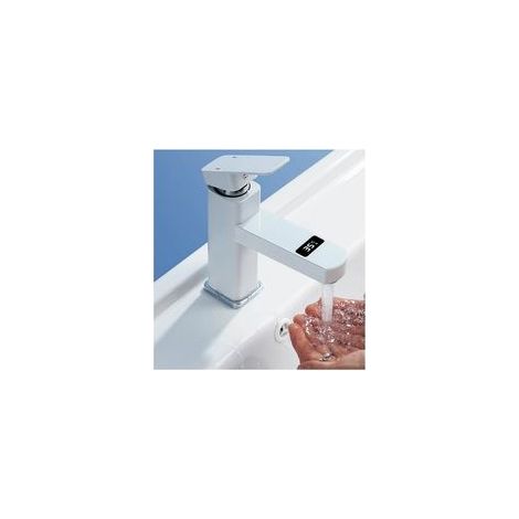 Unique Robinet Lavabo Mitigeur Salle de Bain en Laiton Pure Robinet Salle Bain Mousseur Neoperl Mitigeur Lavabo Robinetterie Couleur Chromé+Blanc，, avec caractéristiques : Laiton