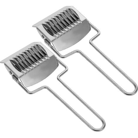 Lot de 2 coupe-pâtes : Machine à spaghetti en acier inoxydable, rouleau à pâtes, hachoir, ustensile de cuisine argenté (1/5)