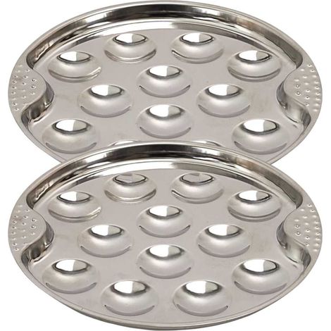 Set de 2 assiettes à escargots en acier inoxydable argenté (12 escargots)