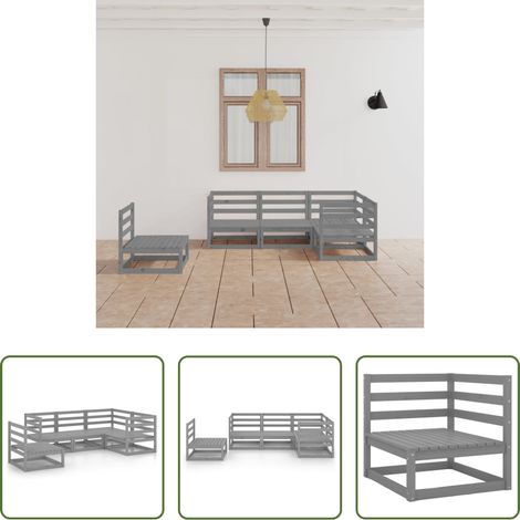 Canapé extérieur -  Salon de jardin 5 pcs gris bois de pin massif (1/5)