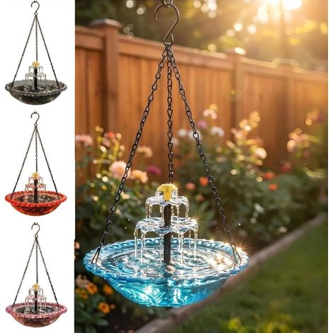 Hangende Zonne-energie Waterval Vogelbad - Buitenfontein met 2-Traps Watervalontwerp - Tuindecoratie voor Tuin, Terras - Blauw - 1 Stuk[CC] (1/5)