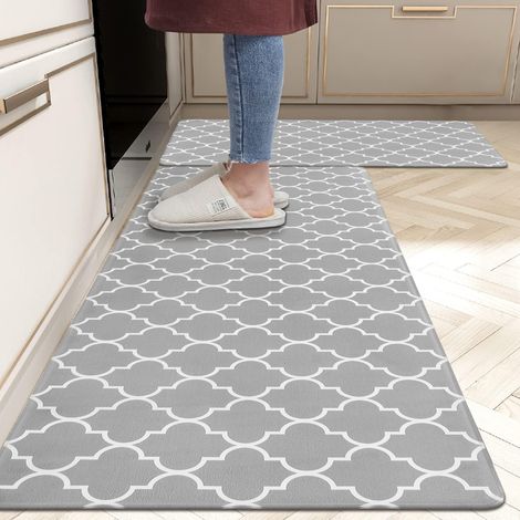 QAZQA Lot de 2 Tapis de Cuisine PVC épais Antidérapants Imperméable Tapis de Sol de Cuisine Facile à Nettoyer Anti-Fatigue Confort Tapis de Sol