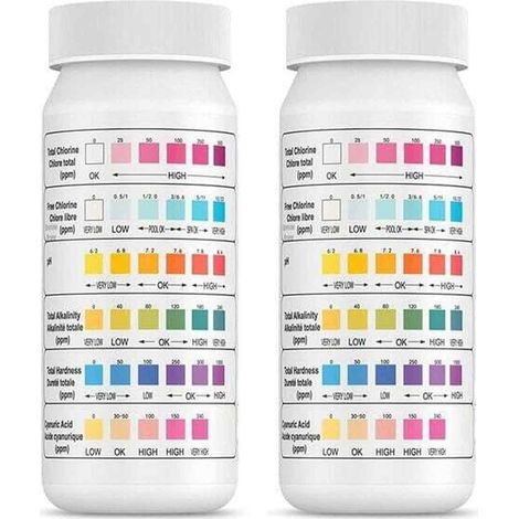 en 1 Bandelettes Piscine Brome Spa, Languettes Ph Piscine Bandes Test Qualité d'eau sur Chlore Brome Alcalinité Acide Cyanurique Dureté du Liquide Testeur Générale (100pcs) (1/5)