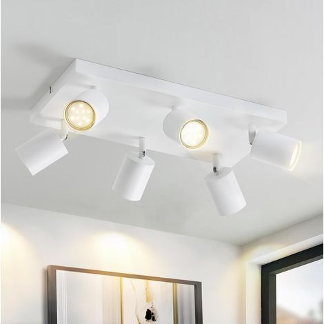 Ceiling light with 6 GU10 spotlights, white metal, 330° swivel, for indoor living room/bedroom (1/5)