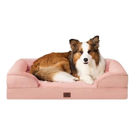 Panier pour Chien Rose Mousse Mémoire de Forme Mousse Traversin Côtés Imperméable Antidérapant Déhoussable Confortable (1/5)
