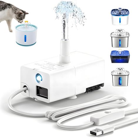 Pompe USB pour fontaine à eau pour chat - 5 V - 200 l/h - 0,8 W - Faible puissance - Avec lumière LED et câble de 1,5 m - Pompe de rechange silencieuse pour fontaine à chat - Pompe de rechange pour (1/5)