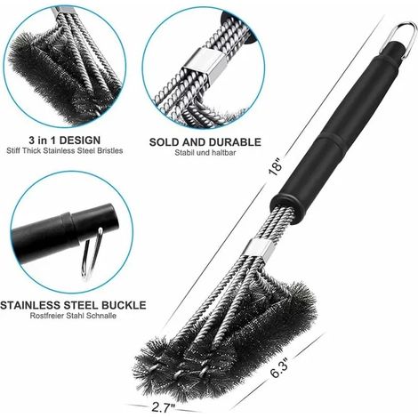 Brosse de Gril 3-en-1, Nettoyant Barbecue à Manche Long, Poils en Acier Inoxydable pour Décapage Rapide et Efficace de Toutes les Grilles (1/5)
