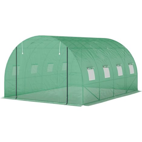 Polytunnel Gewächshaus mit Kunststoff-Abdeckung und Stahlrahmen, begehbares Gewächshauszelt mit Rolltüren, Grün